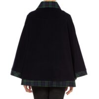 Lona Scott Womens Tartan Trim Cape, Cashmere & Wool, Black Watch