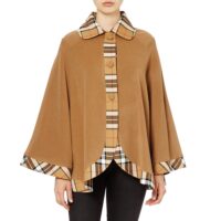 Lona Scott Womens Tartan Trim Cape, Cashmere & Wool, Camel Thomson