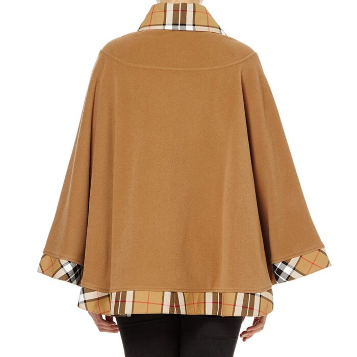 Lona Scott Womens Tartan Trim Cape, Cashmere & Wool, Camel Thomson