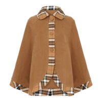Lona Scott Womens Tartan Trim Cape, Cashmere & Wool, Camel Thomson