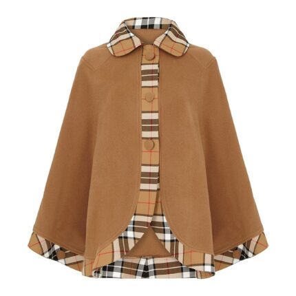 Lona Scott Womens Tartan Trim Cape, Cashmere & Wool, Camel Thomson