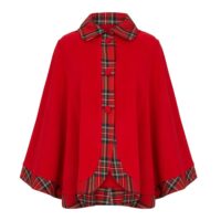 Lona Scott Womens Tartan Trim Cape, Cashmere & Wool, Royal Stewart