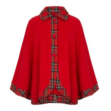 Lona Scott Womens Tartan Trim Cape, Cashmere & Wool, Royal Stewart