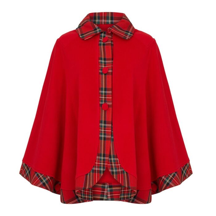 Lona Scott Womens Tartan Trim Cape, Cashmere & Wool, Royal Stewart