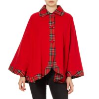 Lona Scott Womens Tartan Trim Cape, Cashmere & Wool, Royal Stewart
