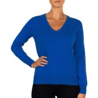 Women's 100% Cashmere V-Neck Jumper, Cornflower