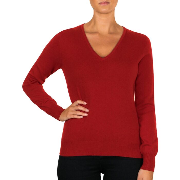 Women's 100% Cashmere V-Neck Jumper, Red