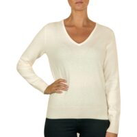 Women's 100% Cashmere V-Neck Jumper, in White