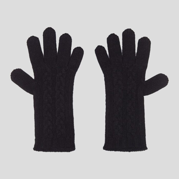 Womens Cashmere Cable Gloves in Black