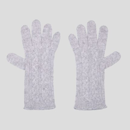 Womens Cashmere Cable Gloves in Grey