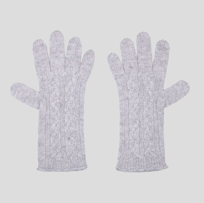 Womens Cashmere Cable Gloves in Grey