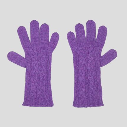 Womens Cashmere Cable Gloves in Purple