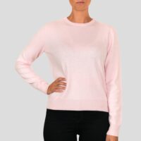 Women's Minimal Round-Neck Cashmere Jumper, Light Pink
