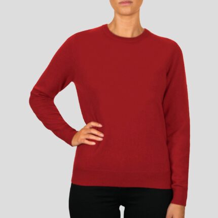 Women's Minimal Round-Neck Cashmere Jumper, in Red