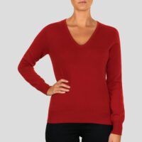 Women's 100% Cashmere V-Neck Jumper, Red