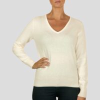 Women's 100% Cashmere V-Neck Jumper, White