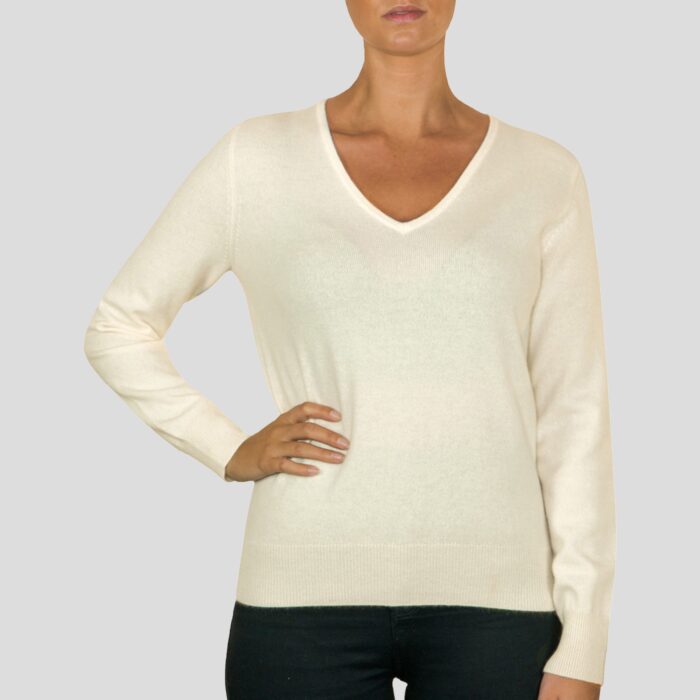 Women's 100% Cashmere V-Neck Jumper, White