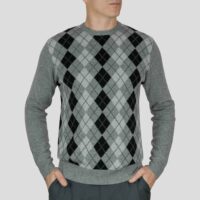 Lona Scott, Mens Cashmere Argyle Round Neck Jumper in Grey