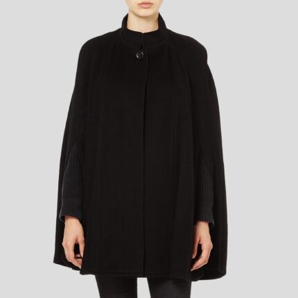 Women's Cashmere Blended Ruana Cape, a soft cashmere and wool cape in Black