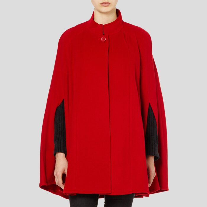 Women's Cashmere Blended Ruana Cape, a soft cashmere and wool cape in Red