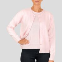 Women's classic cashmere light-pink cardigan, with a timeless design and luxurious soft texture