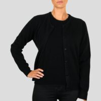 Women's classic cashmere black cardigan, with a timeless design and luxurious soft texture