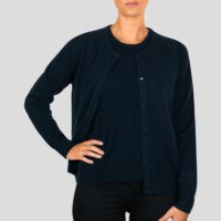 Navy women's classic cashmere cardigan, with a timeless design and luxurious soft texture