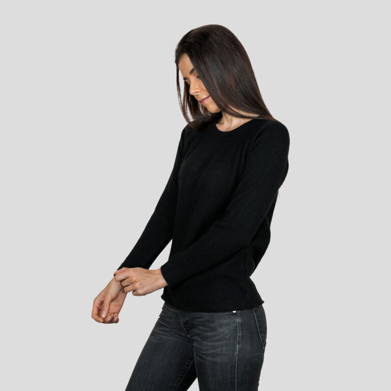 Black Cashmere Full Rib-Jumper from Lona Scott with a textured ribbed design and luxurious soft feel