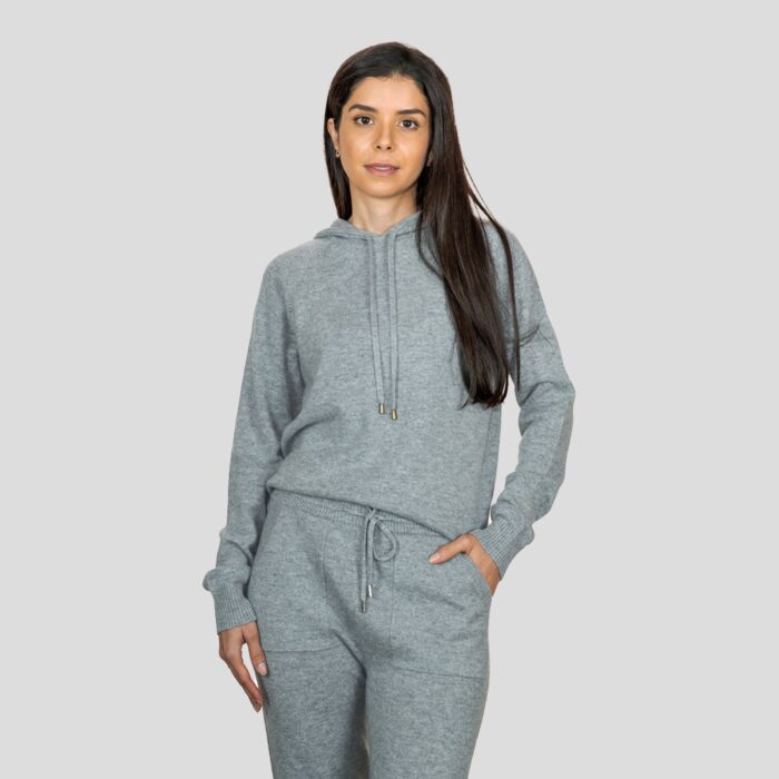 Elegant Grey Women's Cashmere Hoodie with a sleek design and soft texture