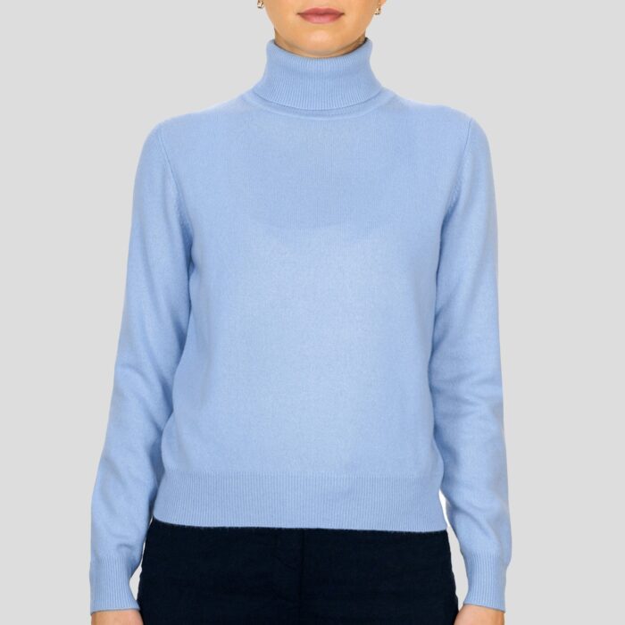 Women's 100% Cashmere Polo Neck, Light Blue