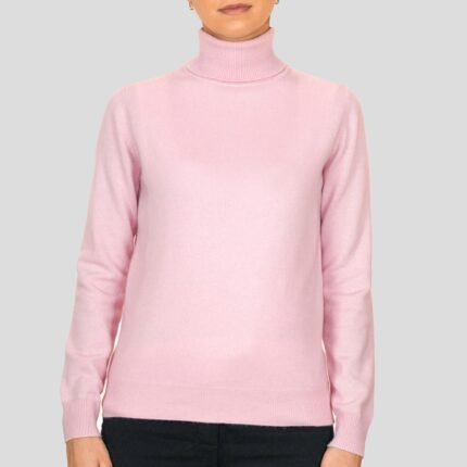 Women's 100% Cashmere Polo Neck, Light Pink