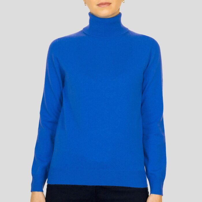 Women's 100% Cashmere Polo Neck, Cornflower