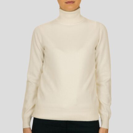 Women's 100% Cashmere Polo Neck, White