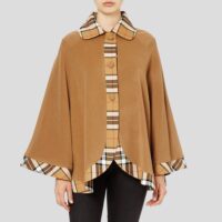 Lona Scott Womens Tartan Trim Cape, Cashmere & Wool, Camel Thomson