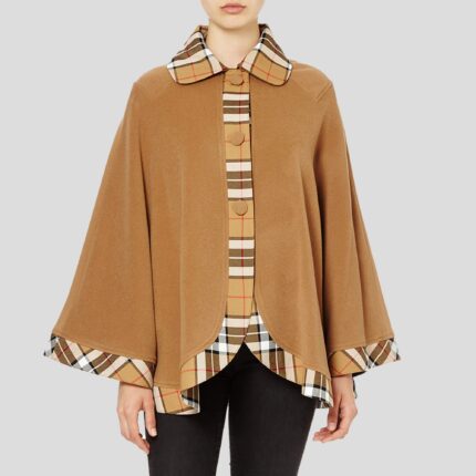 Lona Scott Womens Tartan Trim Cape, Cashmere & Wool, Camel Thomson