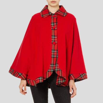Lona Scott Womens Tartan Trim Cape, Cashmere & Wool, Royal Stewart