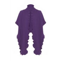 Womens Cashmere Purple Frilly Wrap. A cosy and soft cape with frilly details