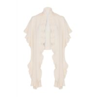Womens Cashmere White Frilly Wrap. A cosy and soft cape with frilly details