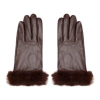 Womens brown leather gloves with fur trim