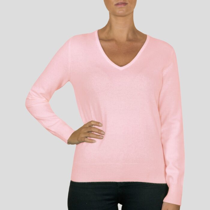 Women's 100% Cashmere V-Neck Jumper, Pink