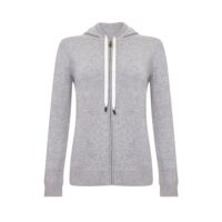 Lona Scott Women's Hooded Cashmere Cardigan in Grey. A soft cardigan combining cozy warmth with a hooded design