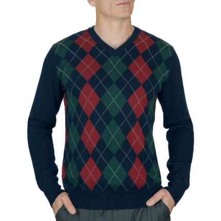 Lona Scott, Mens Cashmere Argyle Round Neck Jumper in an Navy