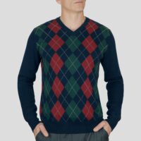 Lona Scott, Mens Cashmere Argyle Round Neck Jumper in an Navy