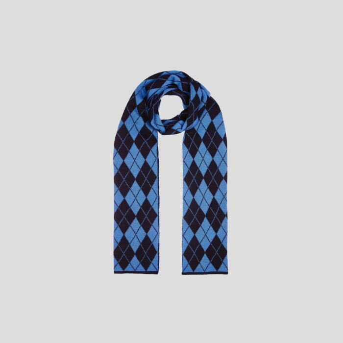 Unisex, 100% New Wool Argyle Scarf, Blue & Navy