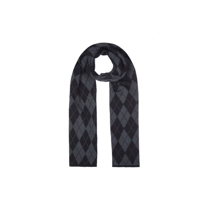 Unisex, 100% New Wool Argyle Scarf, Grey & Black