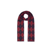 Unisex, 100% New Wool Argyle Scarf, Red & Navy