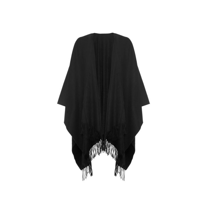 Womens Lambswoom Ruana Cape, a soft cashmere cape in Black
