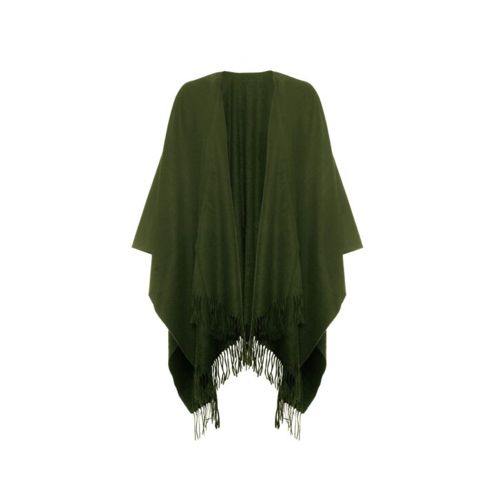 Ladies Lambswool Ruana Cape, a soft cashmere cape in Green