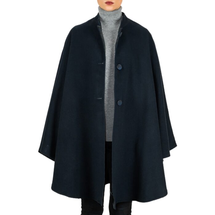 Womens Mandarin Cape, Cashmere & Wool, in Navy