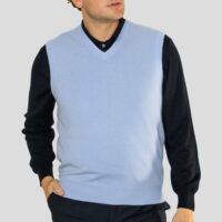 Menswear Light Blue Slipover Vest, made from 100% Luxury Cashmere